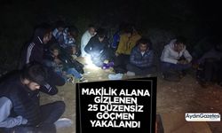 Makilik alana gizlenen 25 düzensiz göçmen yakalandı