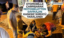 Otomobille çarpışarak motosikletten savrulan kasksız sürücü yaralandı