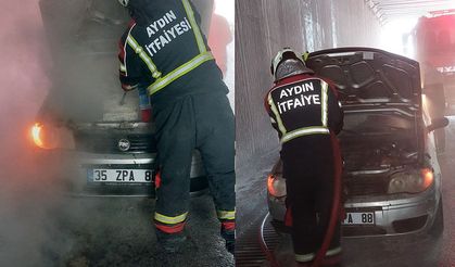 Aydın'da alt geçitte araç yangını