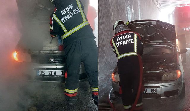 Aydın'da alt geçitte araç yangını
