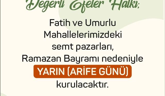 Efeler’in semt pazarlarında Arife düzenlemesi